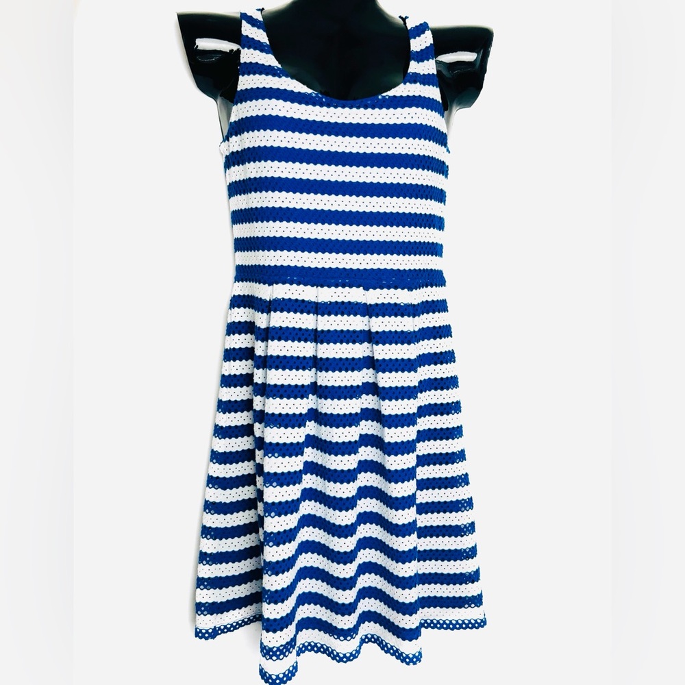 Elle Blue and White Striped Sleeveless Mini Dress